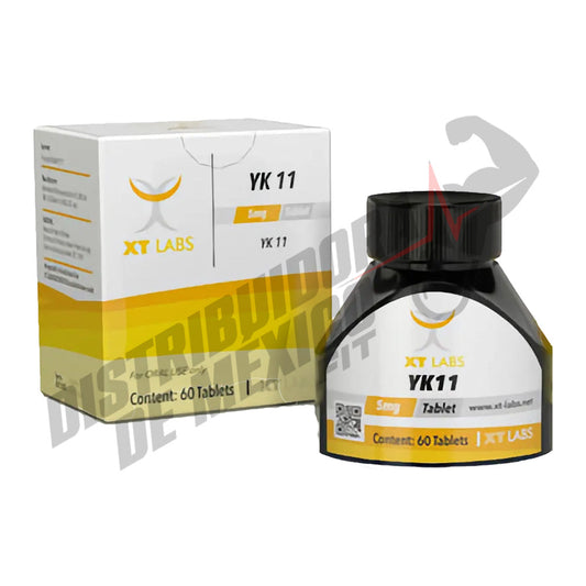 Suplemento Yk11 5mg 60 tabletas de XT Labs para crecimiento muscular, ideal en ciclos de investigación y desarrollo físico avanzado.